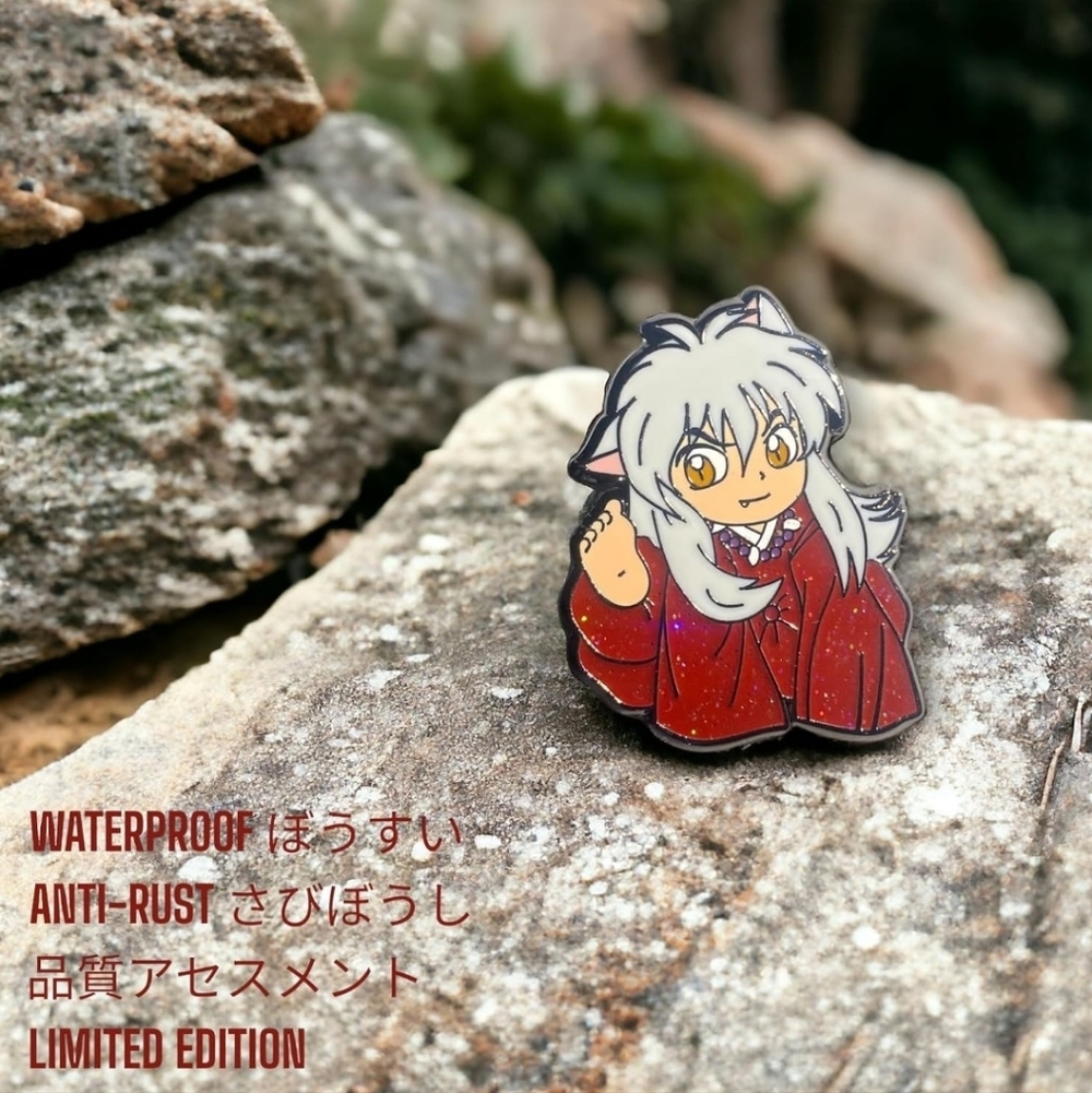 Chibi Anime Enamel Pin - White Hair, Red Robe Inuyasha